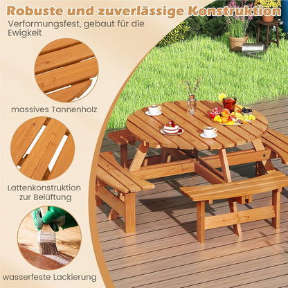 Picknicktafel – Tuintafel – Tuinmeubel – Picknickbank – Buitenmeubel – Rond 110 cm – Massief Grenenhout Met Parasolgat