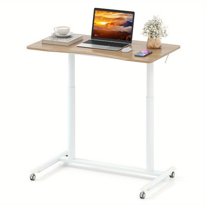 Zit Sta Bureau – Mobiel Werkplek Bureau – Laptoptafel – Verstelbaar Bureau – Verrijdbaar Bureau – Verstelbare Hoogte – Rustiek MDF Houten Tafelblad
