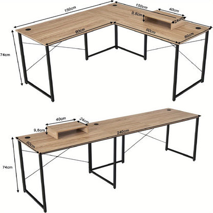 Computerbureau – Bureautafel – Computertafel – Bureaumeubel – Werkplek – L-vormig – Stevig Stalen Frame – 150x150x74 cm – Houtlook
