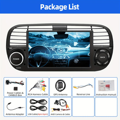 ESSGOO 4G+64G Auto Radio Android 14 Car Stereo Multimedia Player 2 DIN 7 inch/17.78cm HD Screen For Fiat 500 2007-2015 With Wireless Carplayer, Android Auto, WiFi FM RDS USB SWC CANBUS (AHD Camera&Microphone&DVR for optional)