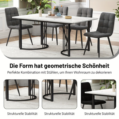 Eettafel – Tafeltje – Keukentafel – Diner tafel – Eetkamertafel – Rechthoekig – MDF Marmerpatroon – Verstelbare Metalen Poten