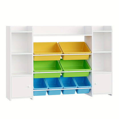 Witte Boekenkast – Boekenplank – Opbergkast – Wandrek – Vakkenkast – 8-Laden Opbergboxen – Stevig Hout – Eenvoudige Montage