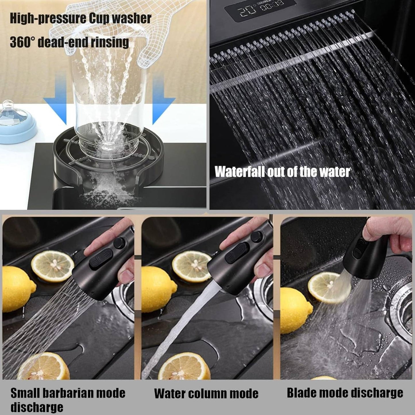 Keukenspoelbak – Spoelbakken Keuken – Wasbak Keuken – Gootsteen Keuken – Enkele Spoelbak – Zwart RVS – 68x45 cm – Inclusief Afdruiprek en Watervalkraan