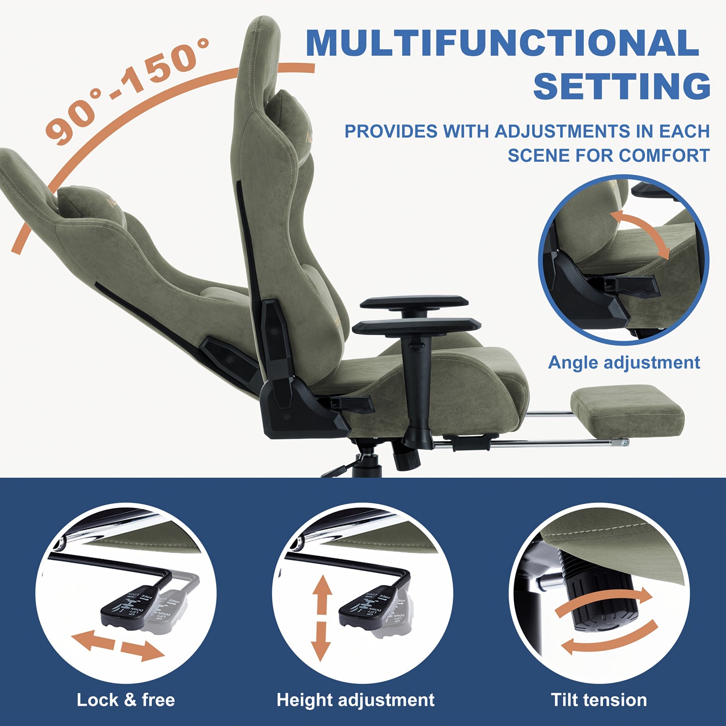 Gamingstoel – Gamestoel – Gaming Chair – Bureaustoel – Game Stoel – Ergonomisch Design – Verstelbare Rugleuning & Voetensteun – Premium Kunstleer – Met Metalen Frame – Groen