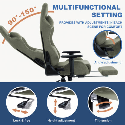 Gamingstoel – Gamestoel – Gaming Chair – Bureaustoel – Game Stoel – Ergonomisch Design – Verstelbare Rugleuning & Voetensteun – Premium Kunstleer – Met Metalen Frame – Groen
