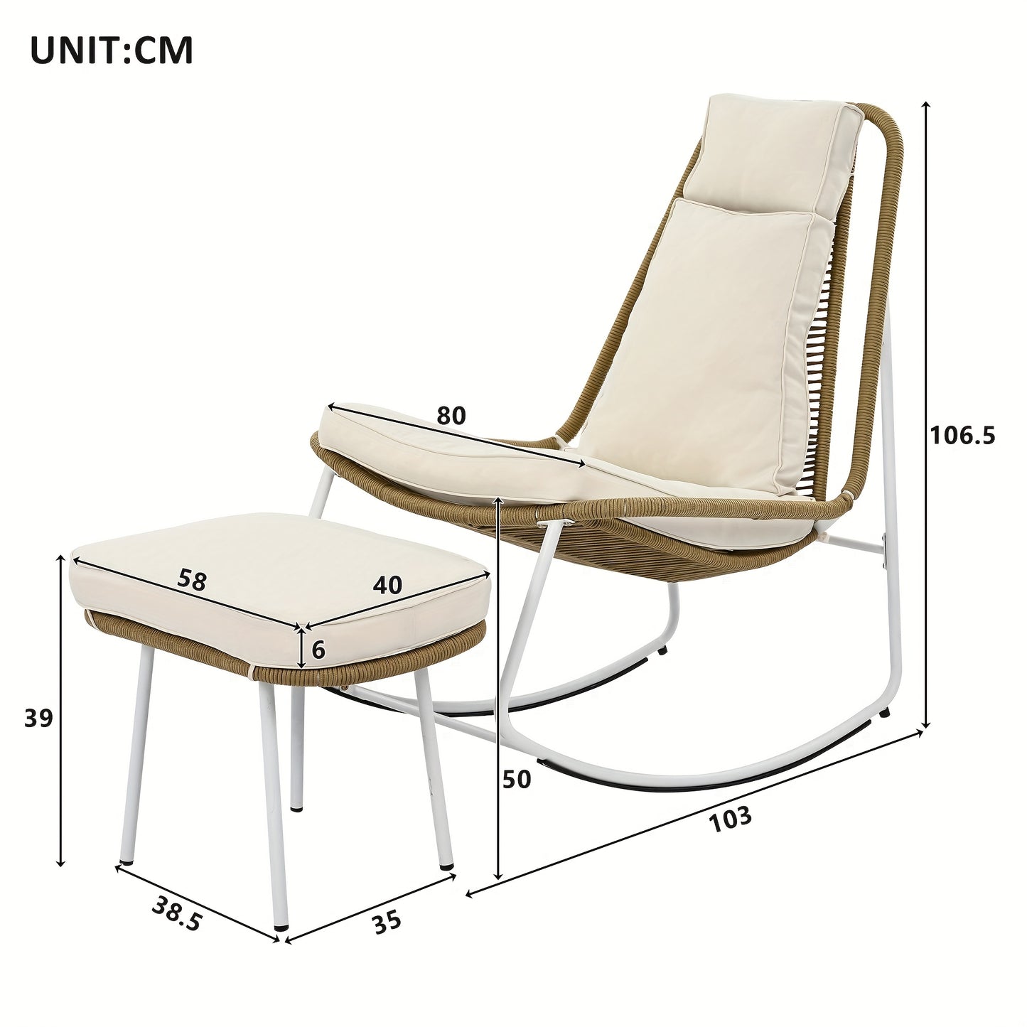 Set 2x Vrijstaande Leisure‑Stoelen met Voetenbank – Handgeweven Touw (Rope) Design, Belastbaarheid 160 kg – Ideaal voor Balkon, Woonkamer of Thuis/Office Lounge