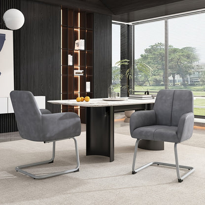Lounge Stoel – Eetkamerstoel – Fauteuil – Leunstoel – Zetel – Grijs – Gebogen Stalen Poten – Set Van 2