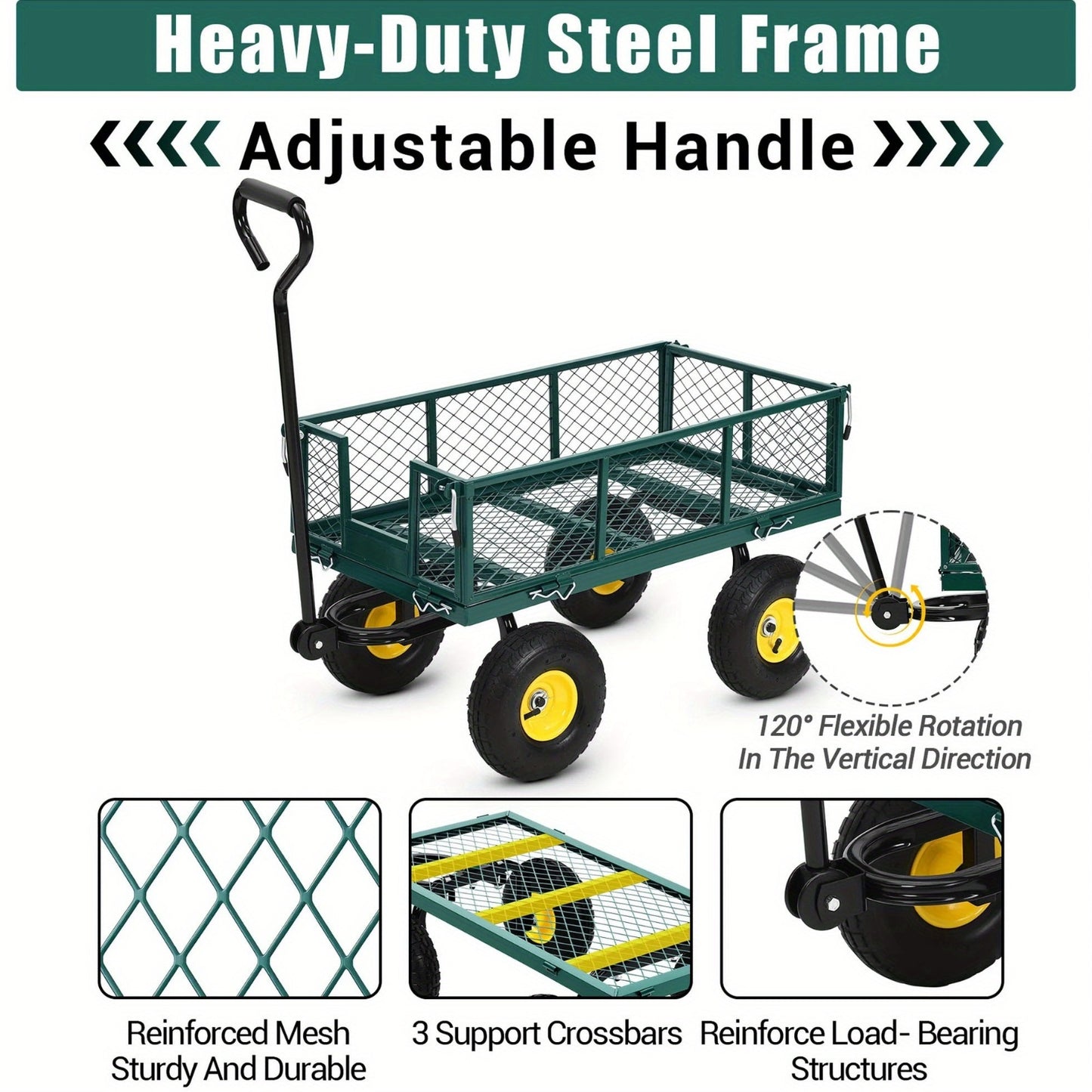 Kruiwagen – Tuinkar – Bouwkruiwagen – Transportwagen – Landbouwkar – 3-in-1 Ontwerp – 250 kg Draagvermogen – 25,4 cm Pneumatische Banden