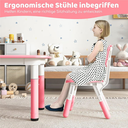 Kinder Tafel – Kindermeubelset – Speeltafel – Stoelenset – Peuter Tafel – Verstelbare Hoogte – Groot Graffiti Tafelblad – Roze