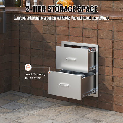 2-laags RVS Lade – Buitenkeuken Lade – BBQ Lade – Opberglade – Keukenlade – Weerbestendig RVS – Stil Schuifsysteem