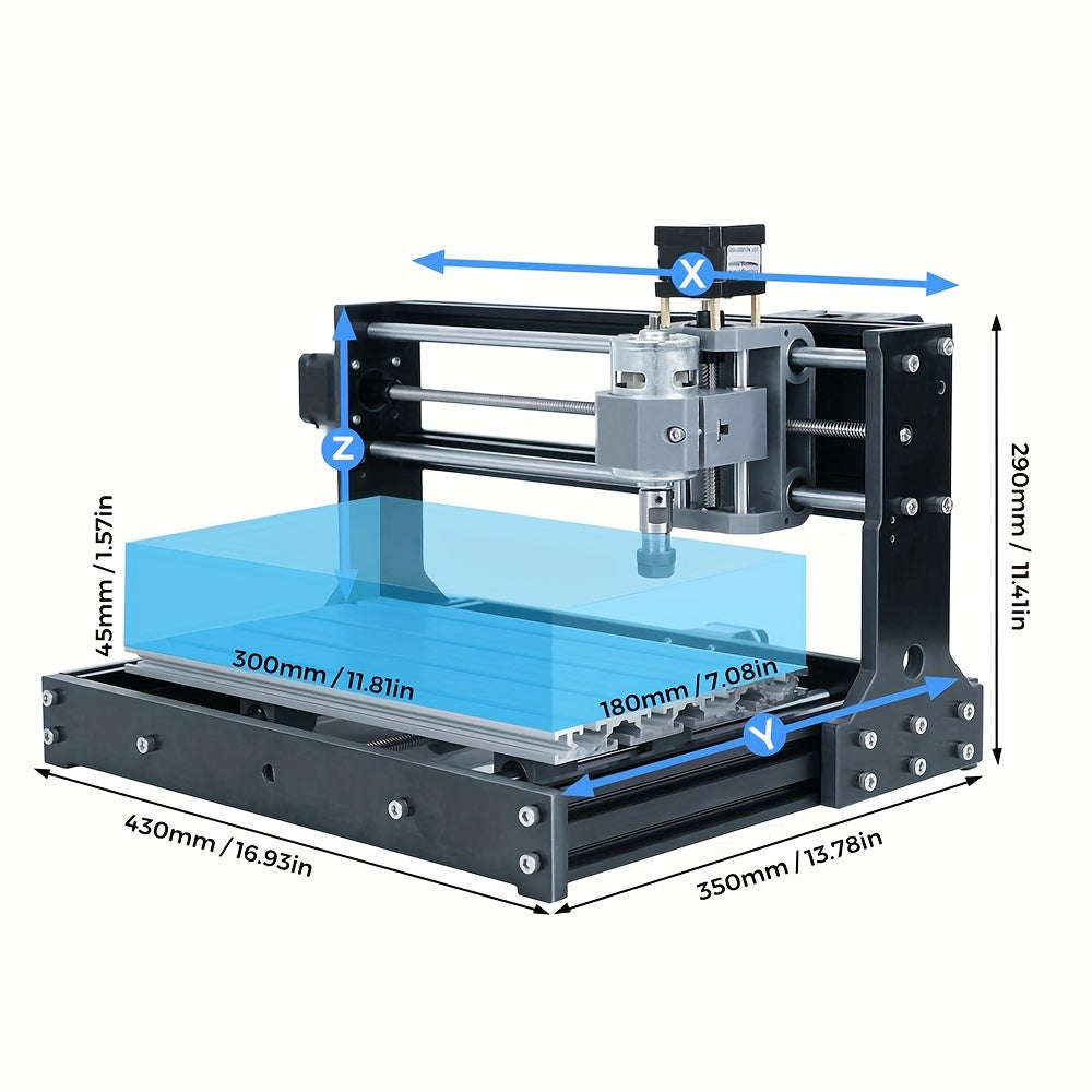 3018S CNC Milling Machine, 3018S Upgraded Model Main Control Board, 3-axis CNC Milling Machine Is Used For Engraving Plastic, Acrylic, Nylon, PCB, PVC, Carbon Fiber Boards, XYZ Axis Working Area 300x180x45mm (11.81x7.08x15.74