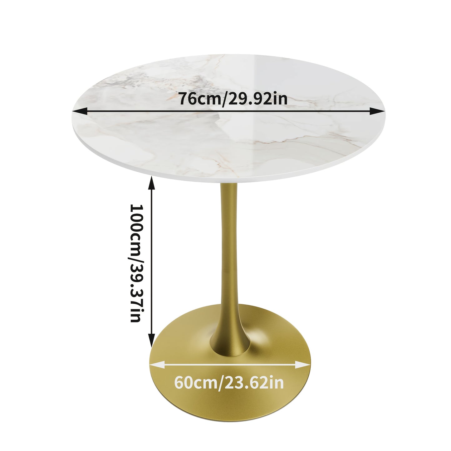 bistrotafel – bartafel – hoge tafel – rond tafel – koffietafel – ronde bartafel 100 cm hoog – marmeren tafelblad – stevige metalen voet zwart