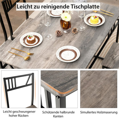 Eettafel Set – Tafel Met Stoelen – Dinerset – Keukentafel – Industriële Eettafel – Grijs – Space-Saving Design – Duurzaam MDF & Metaal