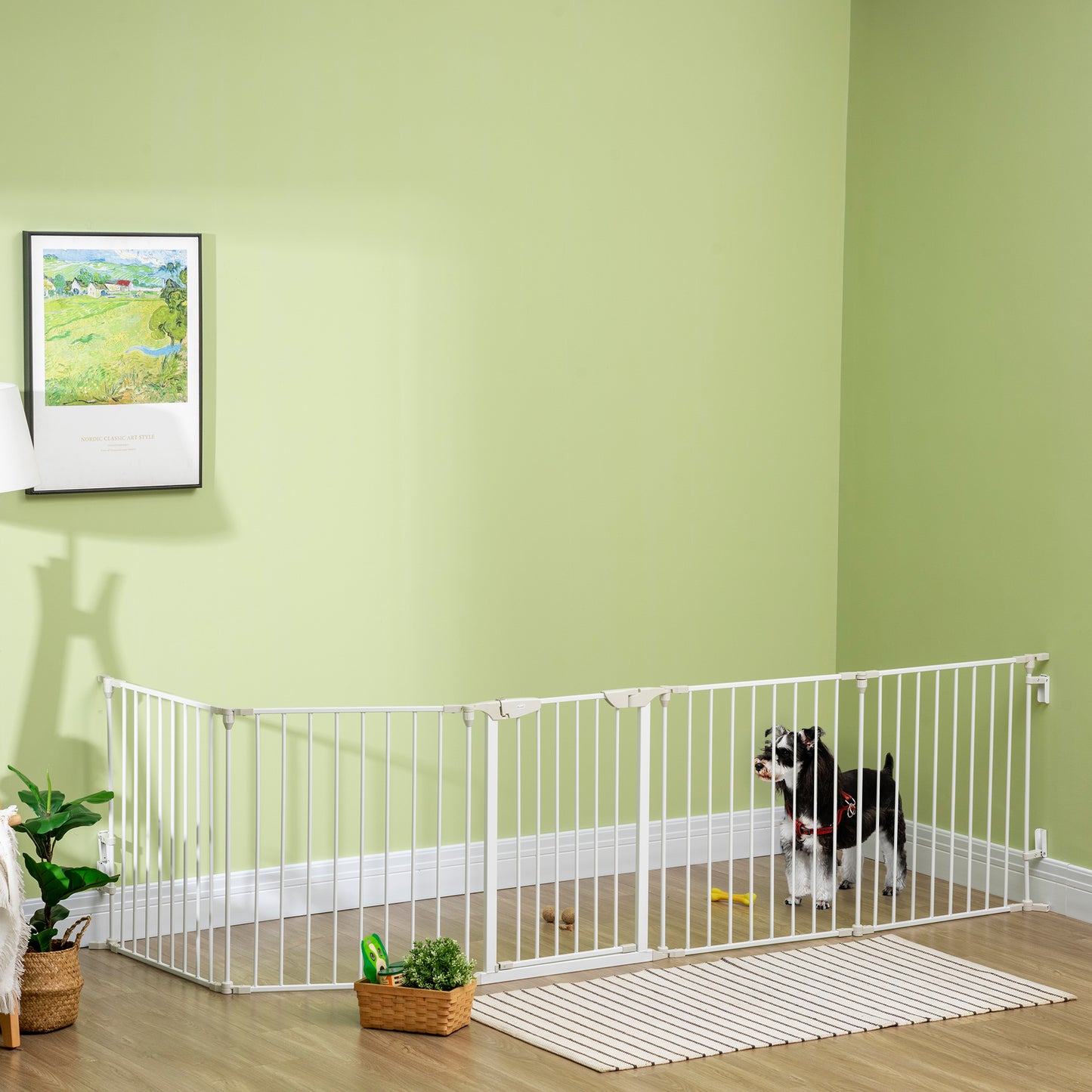 Hondenren – Hondren – Hondenomheining – Hondenbox – Hondenhek – Modulair En Vouwbaar – Met Afsluitbare Deur – 300x74,5 cm – Metaal & PP Wit