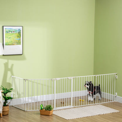 Hondenren – Hondren – Hondenomheining – Hondenbox – Hondenhek – Modulair En Vouwbaar – Met Afsluitbare Deur – 300x74,5 cm – Metaal & PP Wit