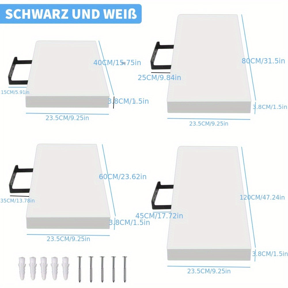 Zwevende plank – Wandplank – Boekenplank – Wandrek – Opbergplank – MDF wit gelakt – 120 x 23,5 x 3,8 cm – Draaggewicht 3-5,5 kg