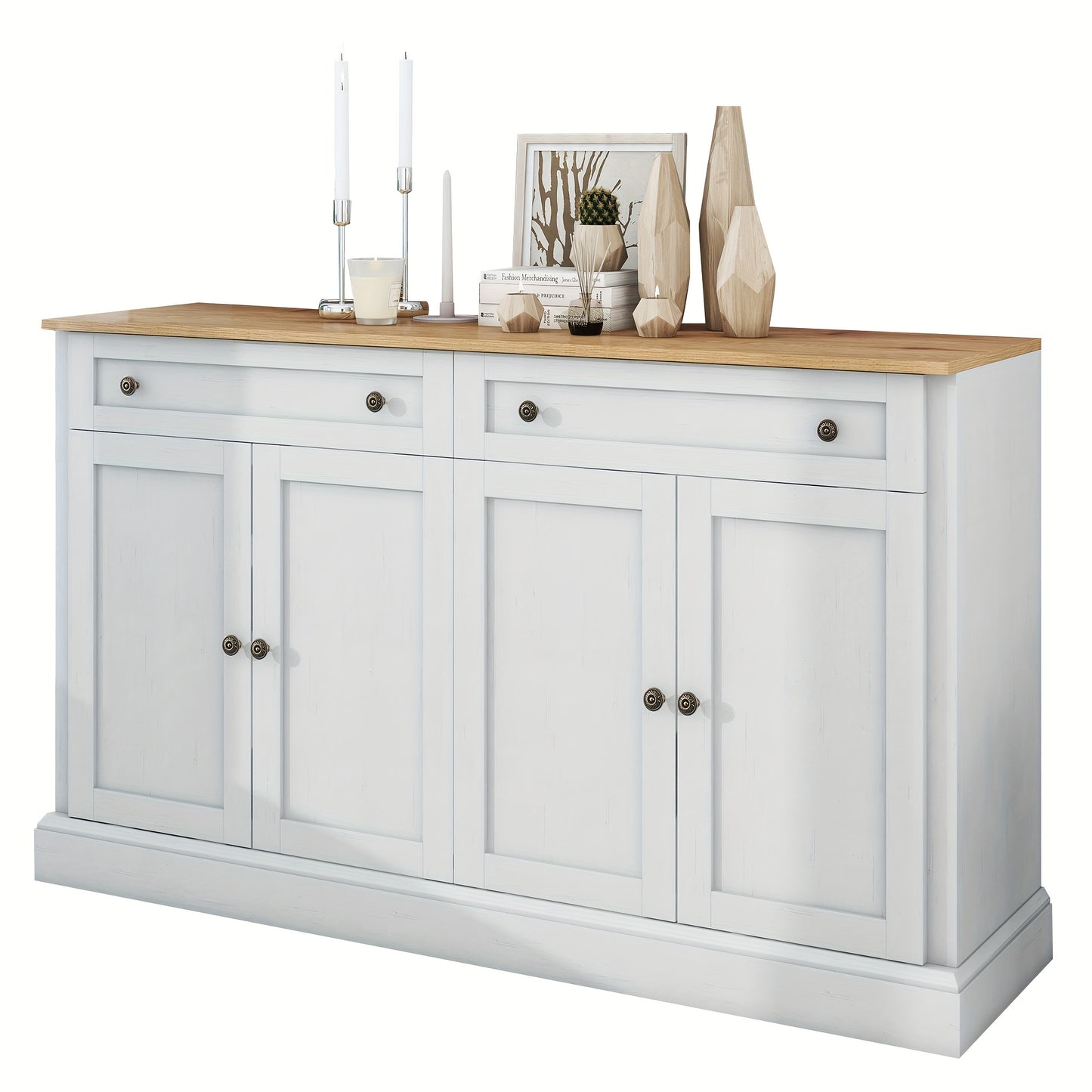 Opbergkast – Opbergmeubel – Kledingkast – Schoenenkast – Witte Kast – Ruime Indeling Met 4 Deuren & 2 Laden – Stevige Vrijstaande Constructie 150x86x40 cm
