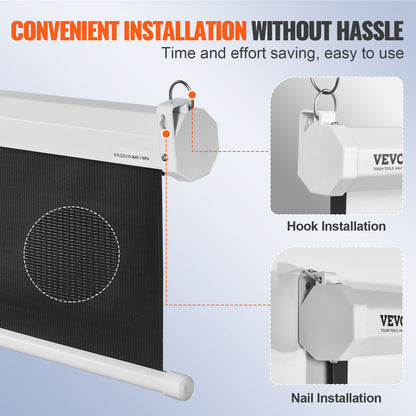 Projectiescherm – Oprolbaar Scherm – Beamer Screen – Presentatiescherm – Bioscoopscherm – 254 cm Breed – Hoogreflecterend PVC – Handmatig Uitschuifbaar – Geschikt Binnen & Buiten