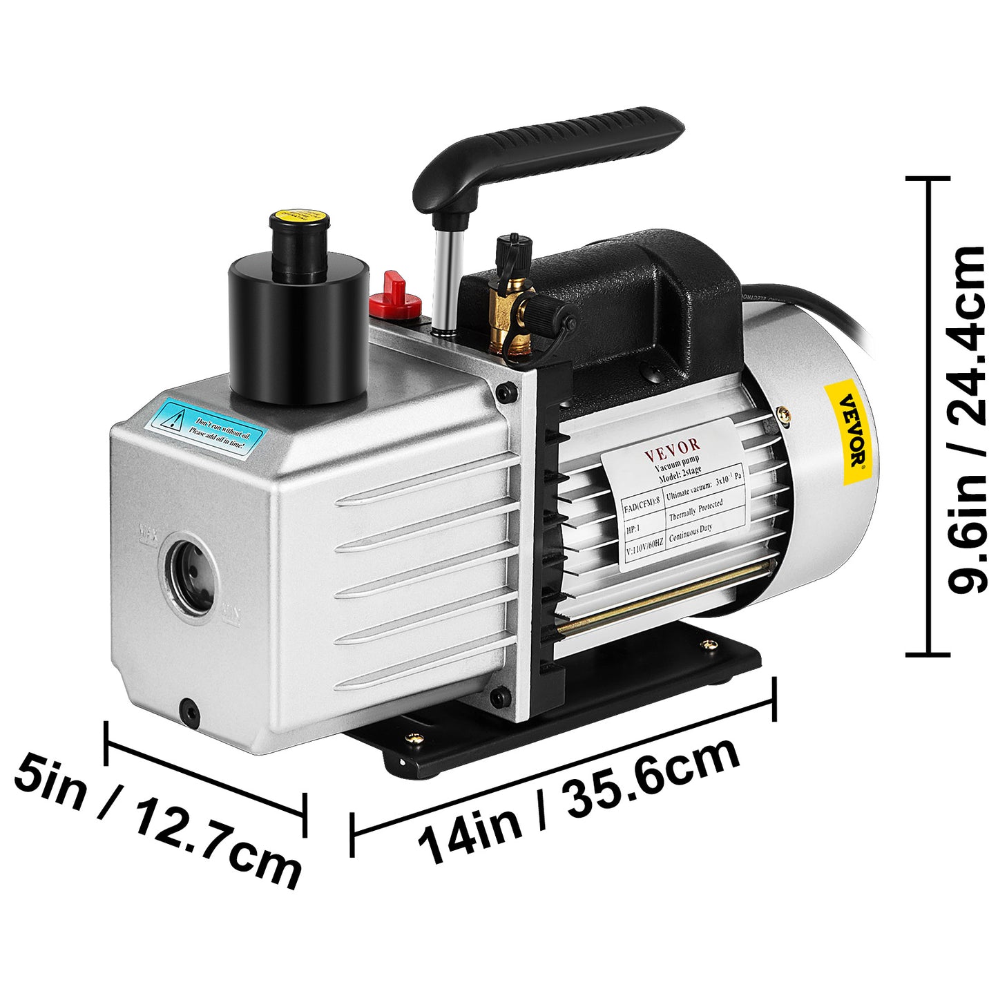 Vacuümpomp – Vacuüm Pomp – Rotary Vane Pomp – HVAC Vacuümpomp – 2 Fasen Vacuümpomp – 1 PK Motor – Aluminium Behuizing