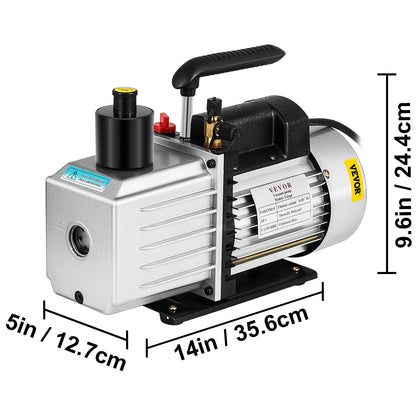 Vacuümpomp – Vacuüm Pomp – Rotary Vane Pomp – HVAC Vacuümpomp – 2 Fasen Vacuümpomp – 1 PK Motor – Aluminium Behuizing