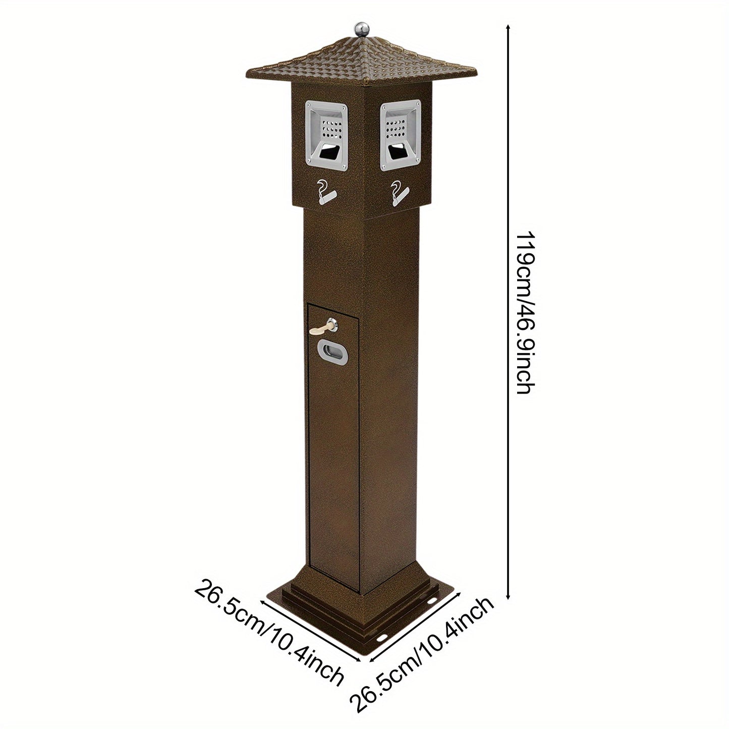 Standing Cigarette Butt Disposal Bin with Ashtray - Heavy-Duty Iron Construction, Windproof & Weatherproof Outdoor/Indoor Automatic Ash Dispenser, Large Capacity Cigarette Butt Dispenser with One-Touch Operation, Battery-Free
