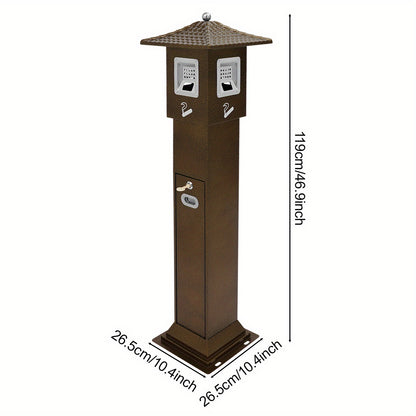 Standing Cigarette Butt Disposal Bin with Ashtray - Heavy-Duty Iron Construction, Windproof & Weatherproof Outdoor/Indoor Automatic Ash Dispenser, Large Capacity Cigarette Butt Dispenser with One-Touch Operation, Battery-Free
