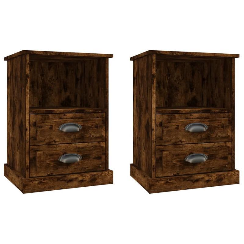 2-Pack Comodini 2pz Rovere Fumo 43x36x60cm 2D Flat, Wooden Nightstand with 3 Drawers - 27" Height, 3.2 Cu Ft Storage, Modern Minimalist Design for Bedroom, Living Room, Office - Holds Phone, Keychain, Wallet, Small Nightstand