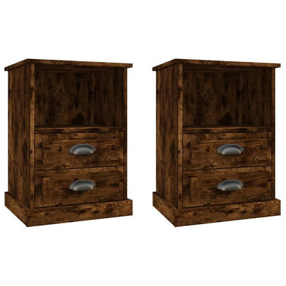 2-Pack Comodini 2pz Rovere Fumo 43x36x60cm 2D Flat, Wooden Nightstand with 3 Drawers - 27" Height, 3.2 Cu Ft Storage, Modern Minimalist Design for Bedroom, Living Room, Office - Holds Phone, Keychain, Wallet, Small Nightstand