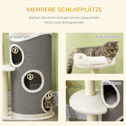 Krabpaal – Krabton – Krabmeubel – Kattenbed – Krabpaal met Slaapplek – Duurzaam Sisal – Ruimtebesparend Ontwerp – Grijs/Naturel/Wit