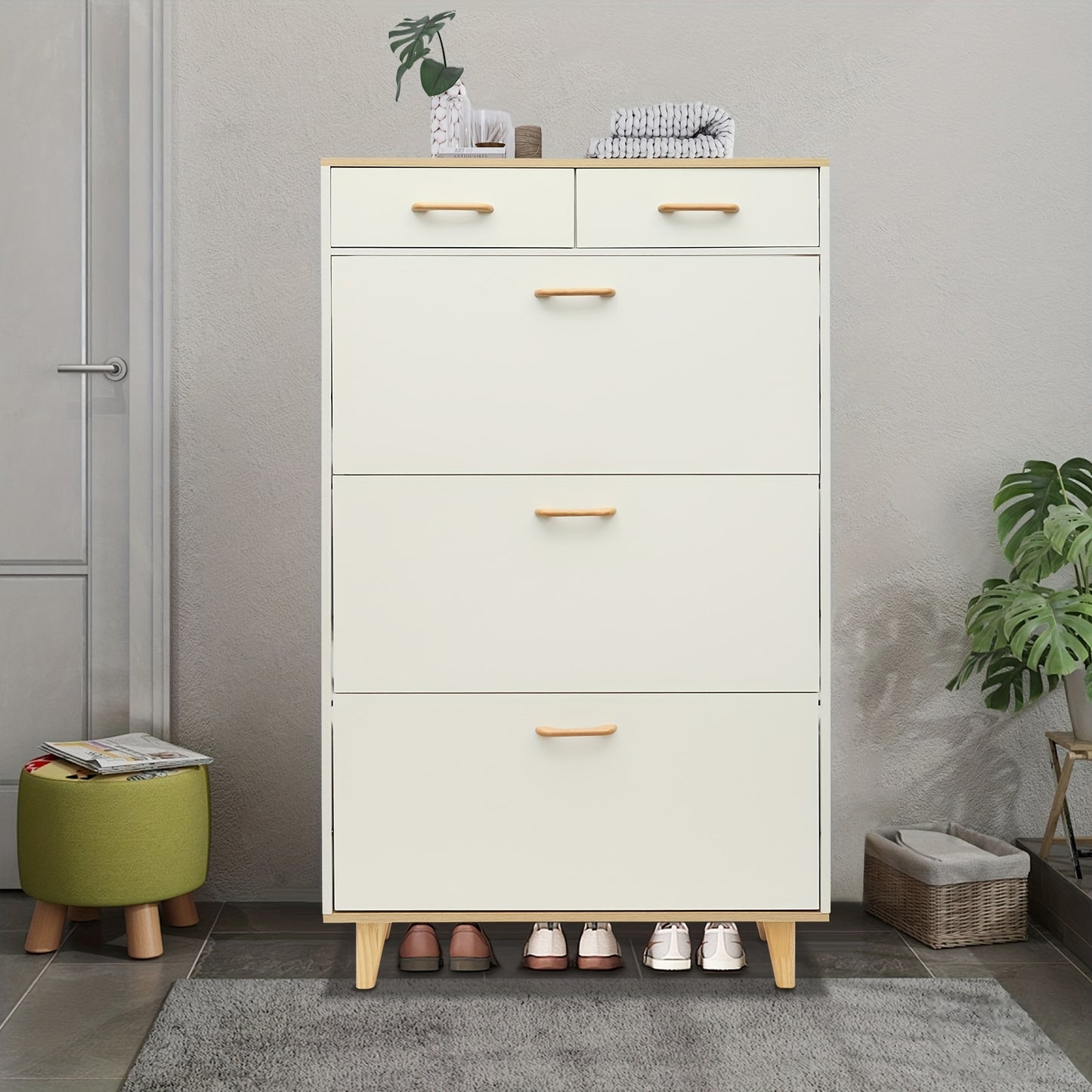 Schoenenkastje – Schoenenrek – Schoenenkast – Schoenopberger – Schoenmeubel – Warm Wit – Vrijstaand Met Twee Lades – Ventilatie Achterpanelen
