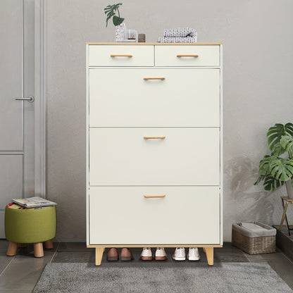 Schoenenkastje – Schoenenrek – Schoenenkast – Schoenopberger – Schoenmeubel – Warm Wit – Vrijstaand Met Twee Lades – Ventilatie Achterpanelen