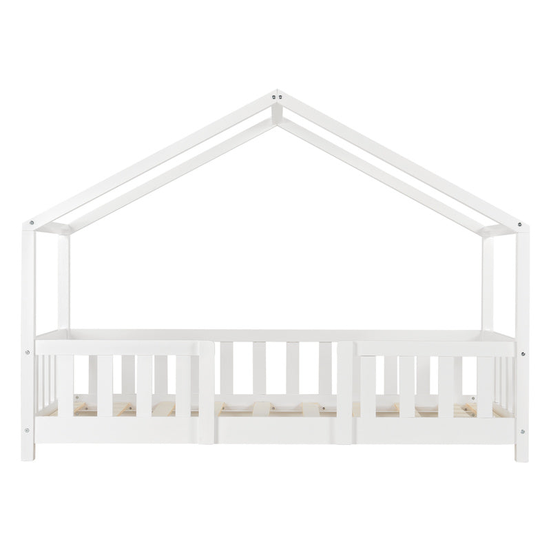 Kinderbed – Kinderbedden – Eenpersoonsbed – Hoogslaper – Stapelbed – Huisvormig Design – Valbeveiliging – Grenenhout – 140x200 cm