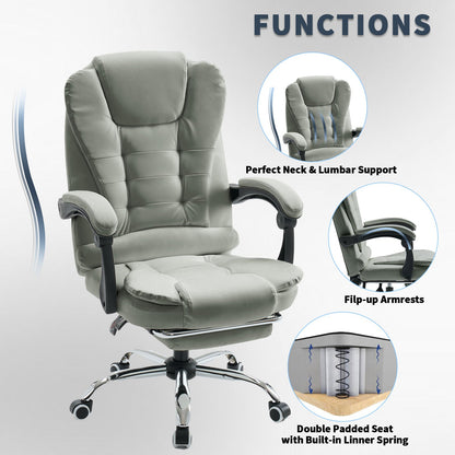 Bureaustoel – Werkstoel – Computestoel – Deskchair – Kantoorstoel – Hoogte Verstelbaar – Memory Foam Zitting – Uitschuifbare Voetensteun – Lederlook Bekleding – Donkergrijs