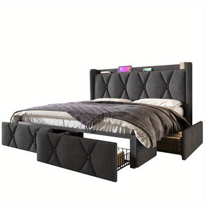 Tweepersoonsbed – Bedframe – Boxspring – Stapelbed – Slaapbank – 160x200 cm – Met Opberglades en Hoofdbord – Montageklaar en Duurzaam Niet-Houten Materiaal