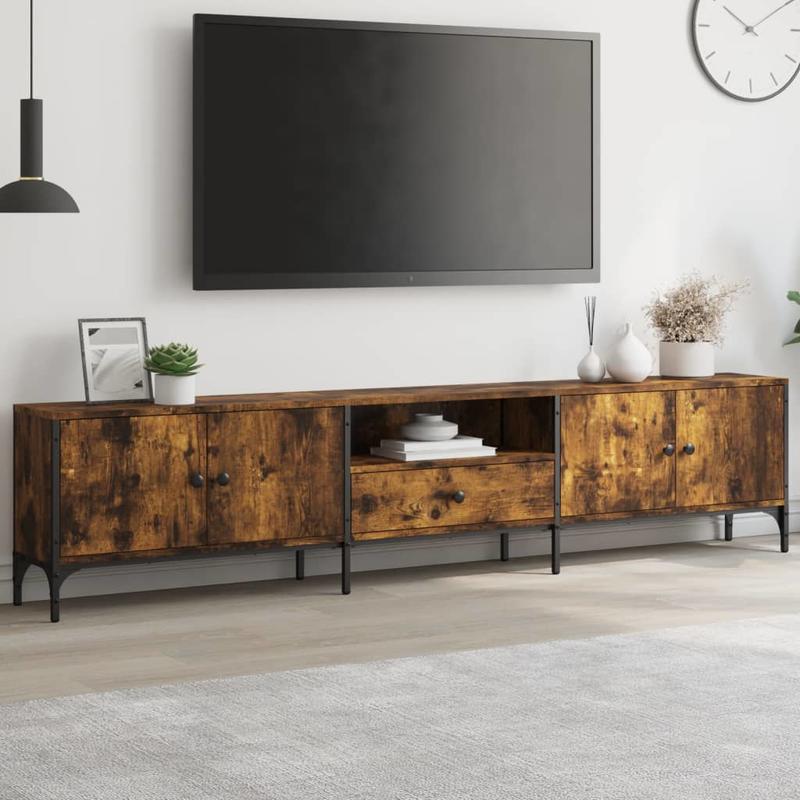 Tv-meubel – Tv-kast – Tv-dressoir – Media-meubel – Opbergkast – Rook eikenhout kleur – 200 x 25 x 44 cm – Extra opberglade