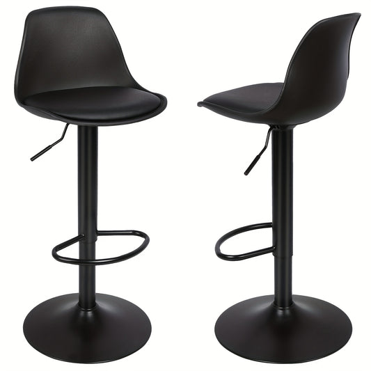 2pcs Bar Stools with PU Upholstered Seat, Adjustable Height (55-75cm) - Modern Swivel Bar Stools for Kitchen Island, Cafe, Restaurant Counter, Heavy Duty Metal Frame with Footrest (BLACK)