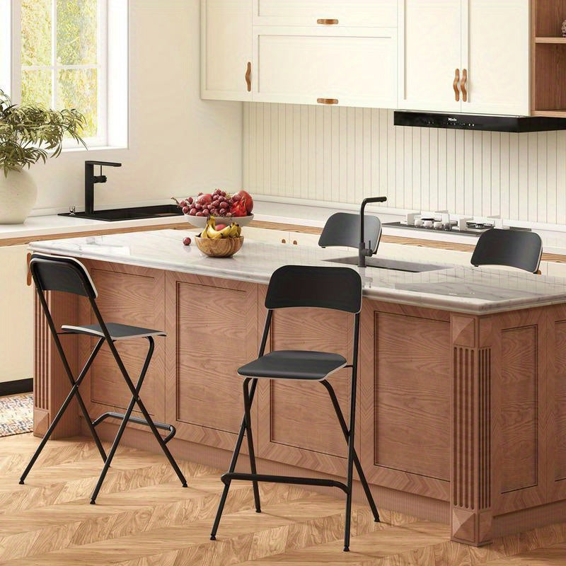 Barstoel – Barkruk – Keukenstoel – Counterstoel – Zwarte Barstoelen Set van 2 – Stevig Stalen Frame – Comfortabele Gevoerde Zitting