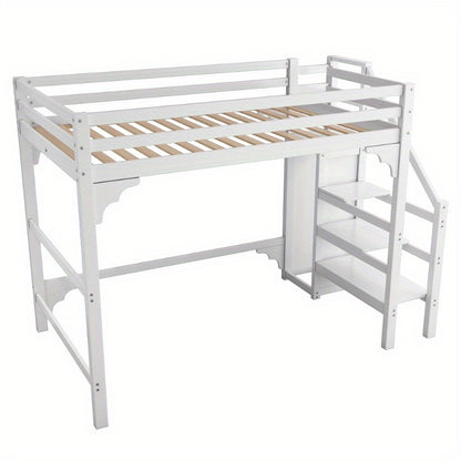 Hoogslaper – High Bed – Stapelbed – Kinderbed – Jeugdbed – 140x200 cm – Wit – Met Lattenbodem en Opbergruimte