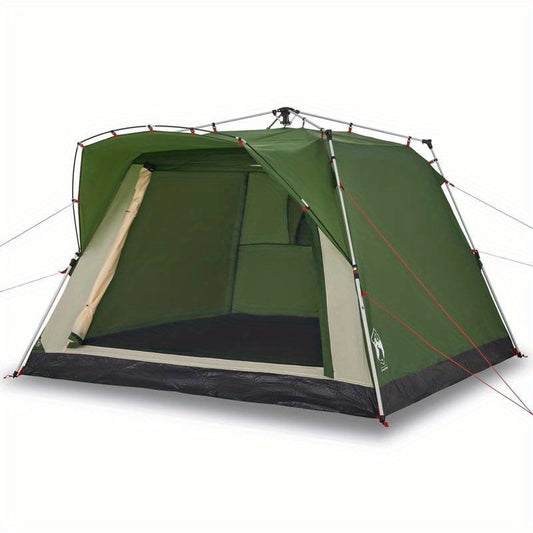 Campingtent – Familietent – Koepeltent – Kampeertent – Glamping Tent – 4 Persoons – Lichtgewicht Glasvezel Frame – Waterdicht Polyester Met Klittenbandsluitingen – Groen Zwart – Vierkant Vloerplan