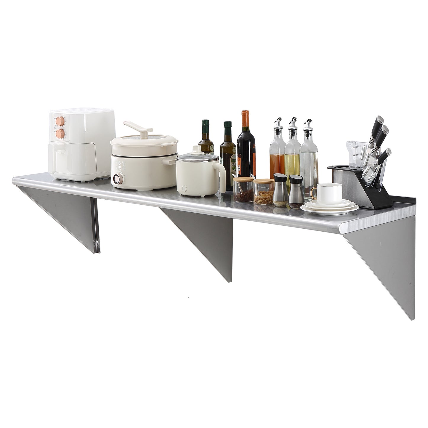 Roestvrijstalen Wandrek – Wandplank – Keukenrek – Opbergrek – Muurrek – 180 cm Breed – Draagvermogen 227 kg – Roestvrij Staal – Geborstelde Afwerking