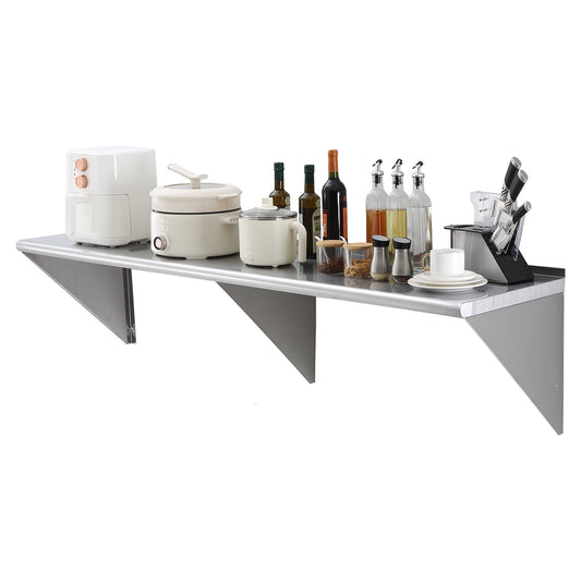 Roestvrijstalen Wandrek – Wandplank – Keukenrek – Opbergrek – Muurrek – 180 cm Breed – Draagvermogen 227 kg – Roestvrij Staal – Geborstelde Afwerking