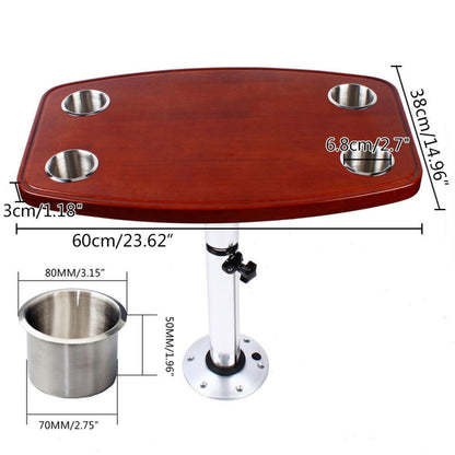 Tafel – Campingtafel – Caravan tafel – Wandtafel – Statafel – Eikenhout – Inklapbaar – Verstelbare Hoogte 60x38 cm – 4 Bekerhouders – Compact & Ruimtebesparend