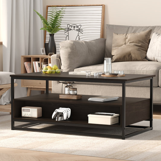 Salontafel – Koffietafel – Bijzettafel – Houten Tafel – Vintage Tafel – Metaal En Hout – 105x58x48 cm – 2 Lades En Open Plank