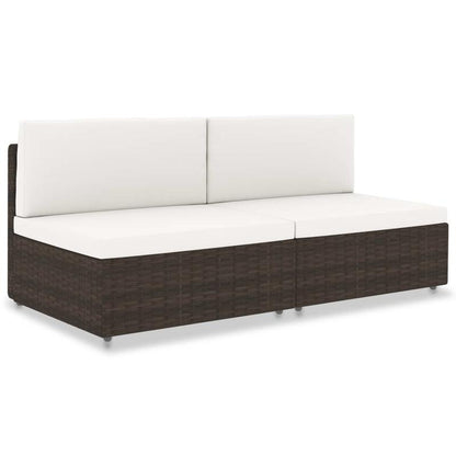 Modulaire 2-Zitsbank – Tweezitsbank – Loungesofa – Buitenbank – Woonkamerbank – Bruin – Duurzaam Poly Rattan & Hardhouten Frame – Zacht Schuimcomfort