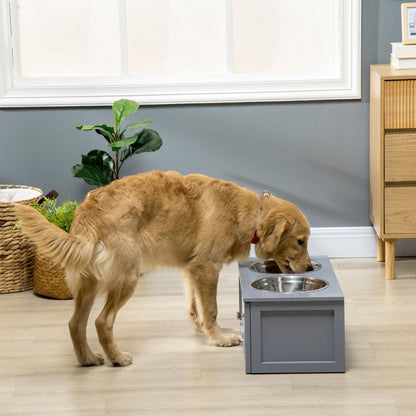 Hondenvoerbak – Voerstation – Voerbakken – Drinkbak – Voerkom – Verhoogde Voerstandaard – 2 Roestvrijstalen Kommen 2L – Met Opberglade Grijs 60x30x24 cm