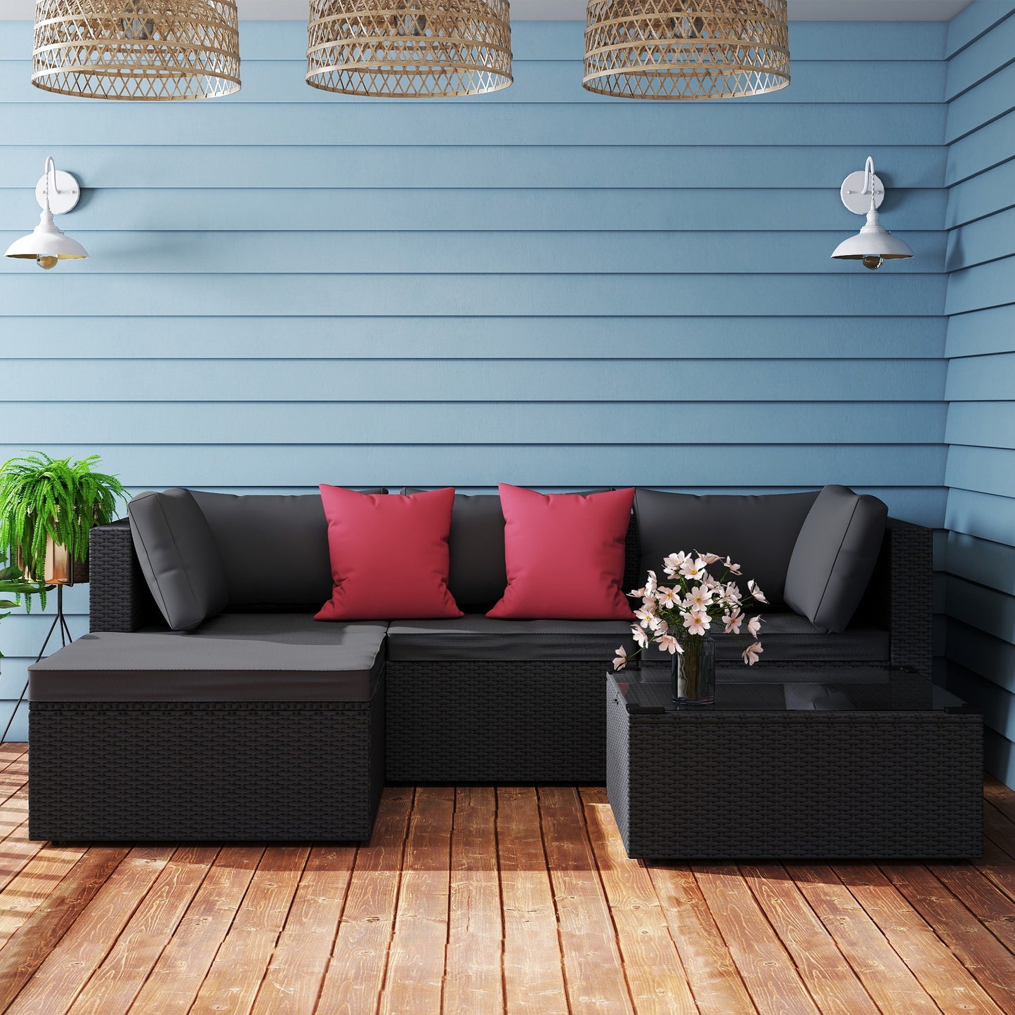 Loungeset – Tuinset – Hoekbank – Balkonset – Tuinmeubelen – Polyrattan – Gegalvaniseerd Stalen Frame – Inclusief Kussens
