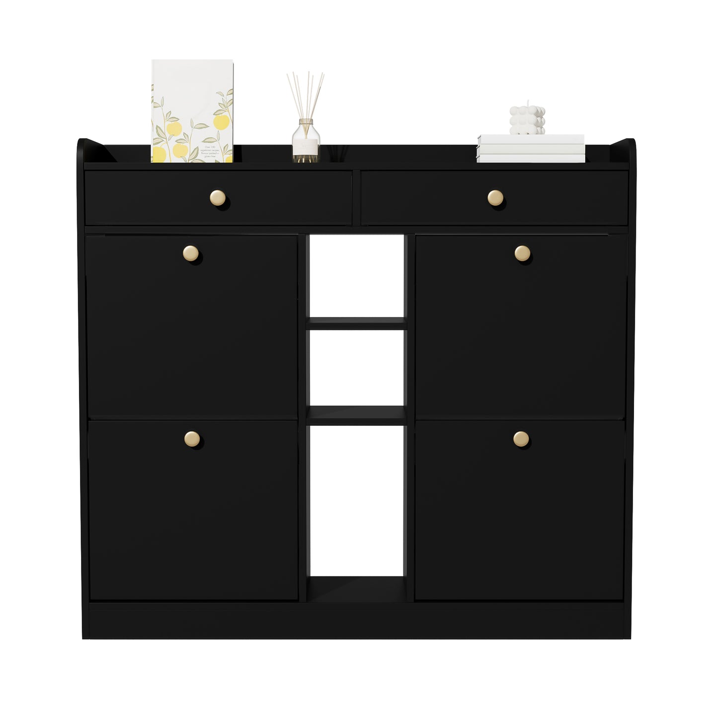 Schoenenkast – Schoenenopberger – Schoenenrek – Schoenenmeubel – Schoenenkast Zwart – Compact Ontwerp 110x26x100 cm – Vier Klepdeuren Met Lades