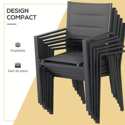 Tuinset – Tuinmeubelset – Diningset – Balkonset – Aluminium – Uitschuifbare Tafel 150-210 cm – 6 Stapelbare Stoelen – Textilene – Weerbestendig – Grijs