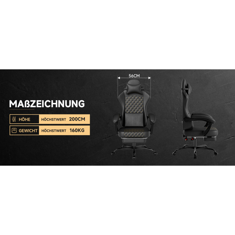 Gamingstoel – Bureaustoel – Gamestoel – Computerstoel – Werkstoel – Echt Leren Bekleding – Verstelbare Rugleuning & Voetensteun – Max. 150 kg Draagkracht