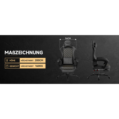 Gamingstoel – Bureaustoel – Gamestoel – Computerstoel – Werkstoel – Echt Leren Bekleding – Verstelbare Rugleuning & Voetensteun – Max. 150 kg Draagkracht
